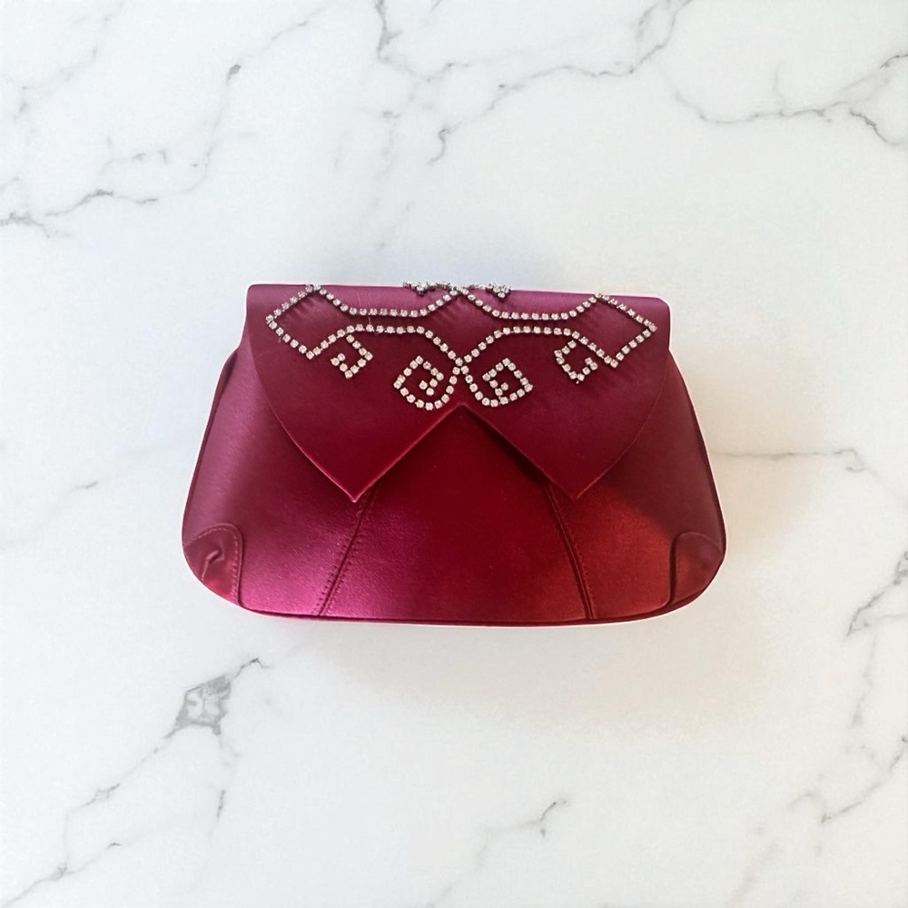 Kate Landry Elegant Red Clutch with Rhinestone Detail